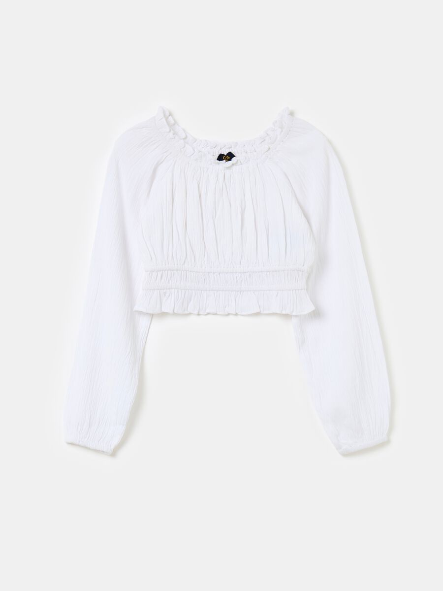 Crop blouse in crêpe with frills_0