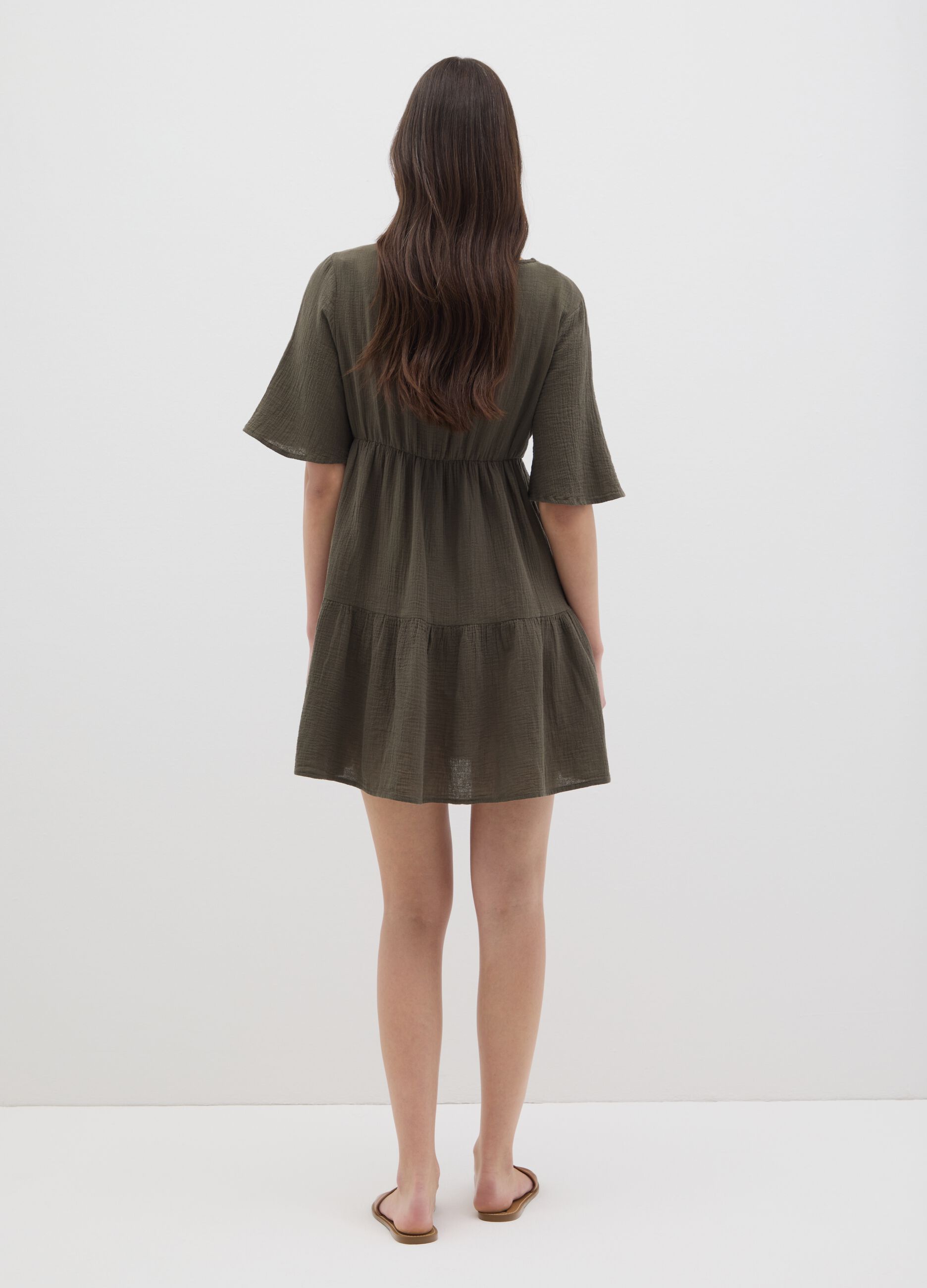 Copricostume da donna in puro cotone verde corto