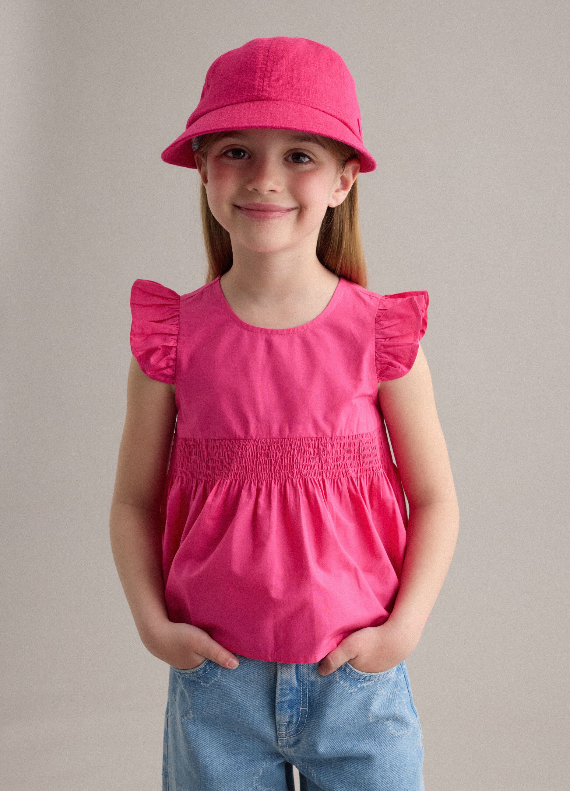 Pink pure cotton cap with peak