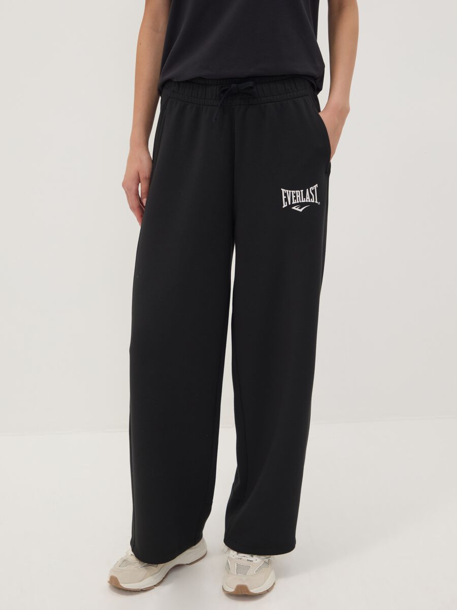 Black regular-fit stretch viscose jersey trousers_1