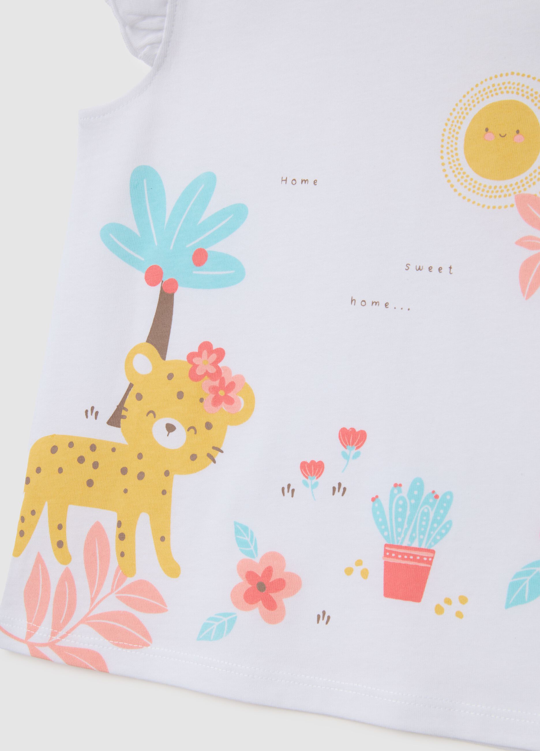 Multicoloured regular fit pure cotton girls' T-shirt with prints