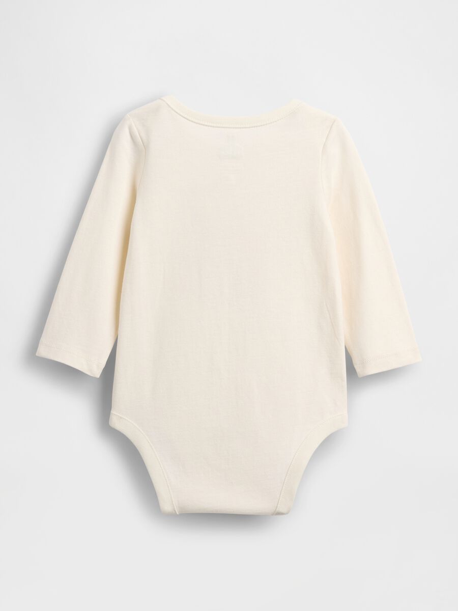 Beige cotton bodysuit with teddy bear print_1
