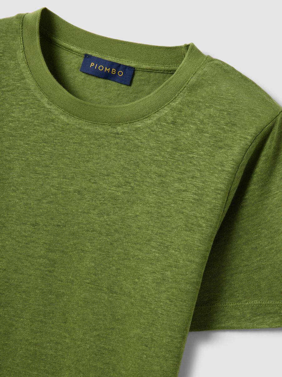 Green pure linen short-sleeve T-shirt, regular fit_5