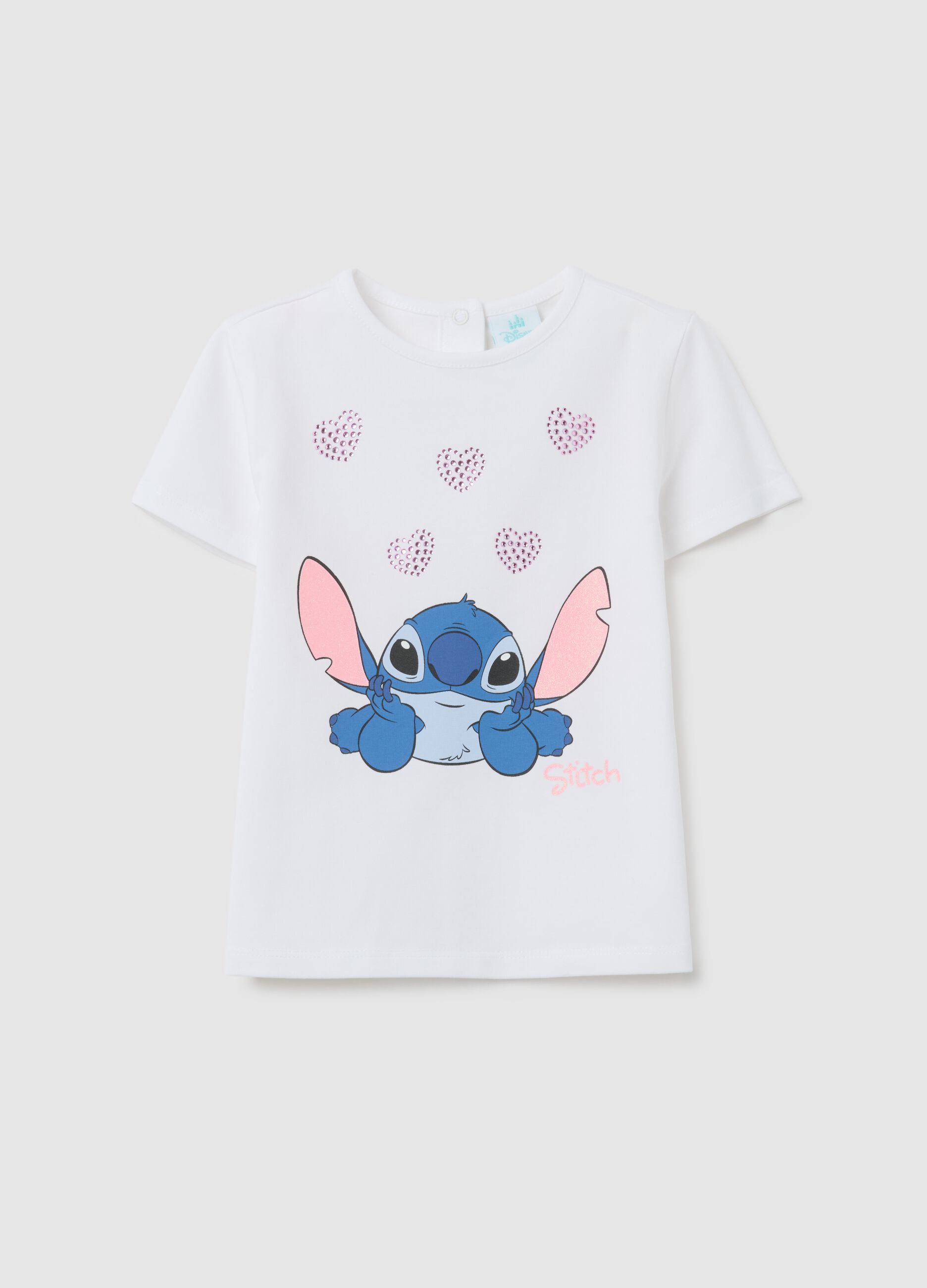 T-shirt da bambina in cotone elasticizzato bianca con Stitch