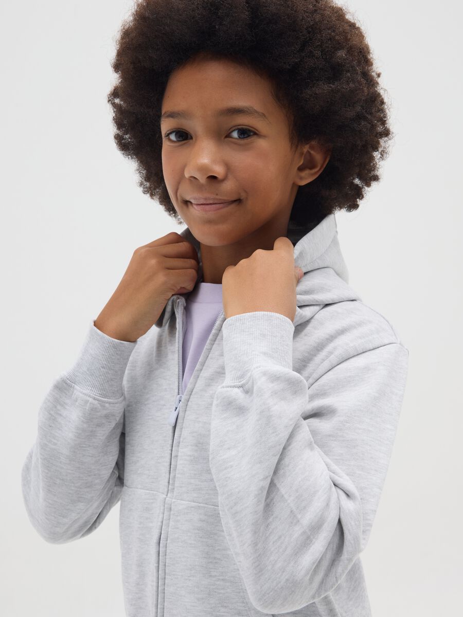 Girls' grey zip-up hoodie in pure cotton regular fit_2