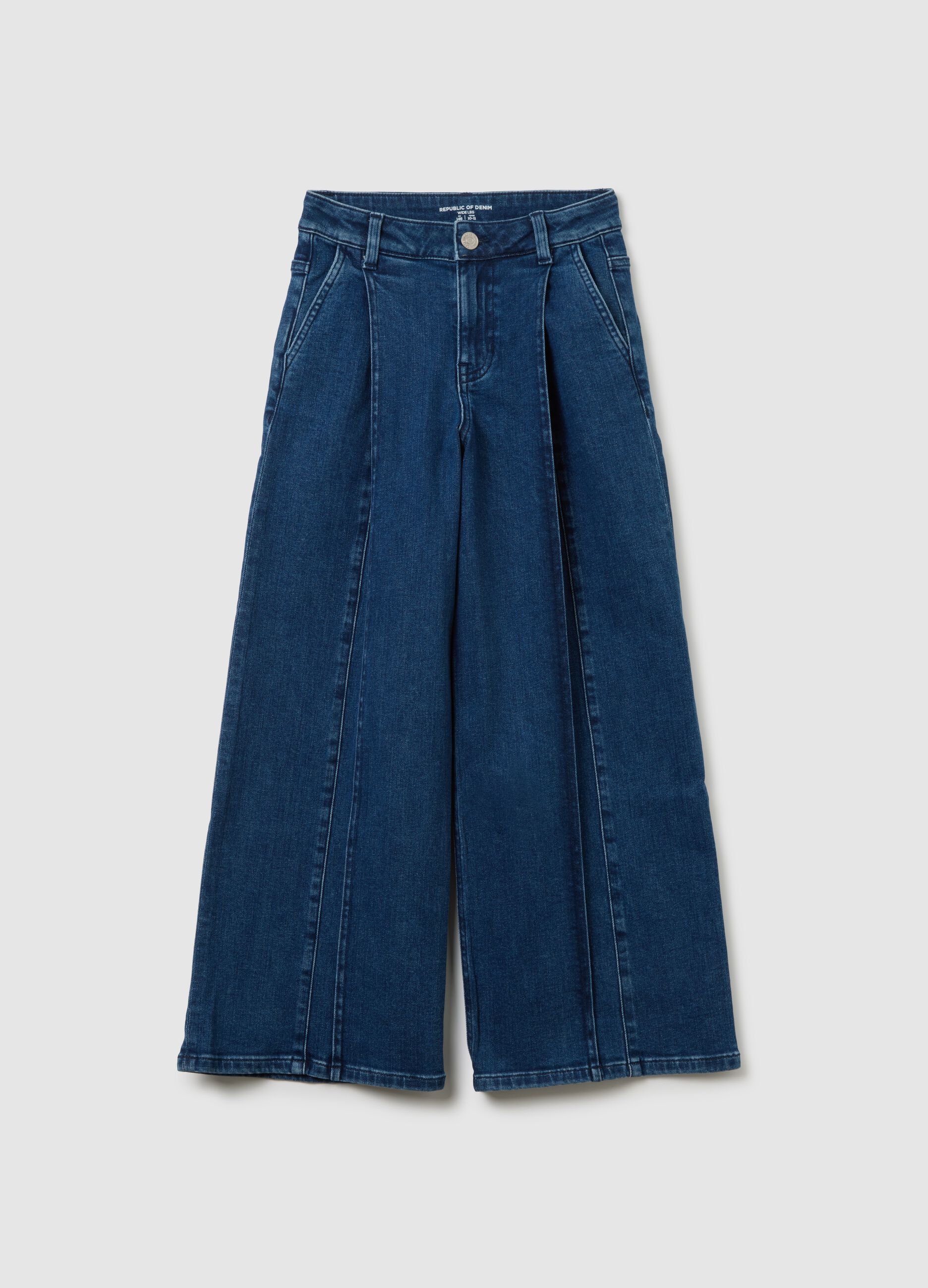 Jeans da ragazza in denim blu wide leg