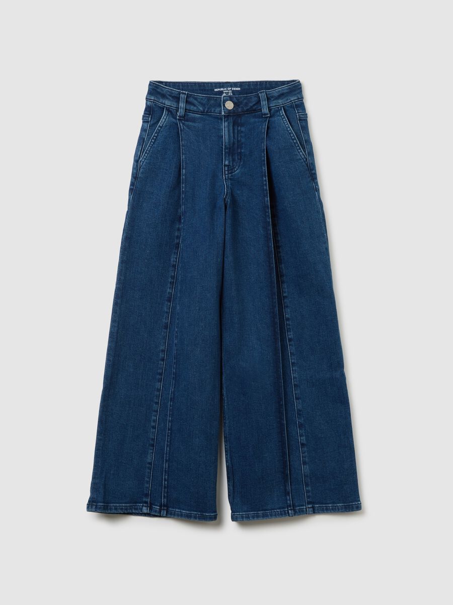 Jeans da ragazza in denim blu wide leg_0