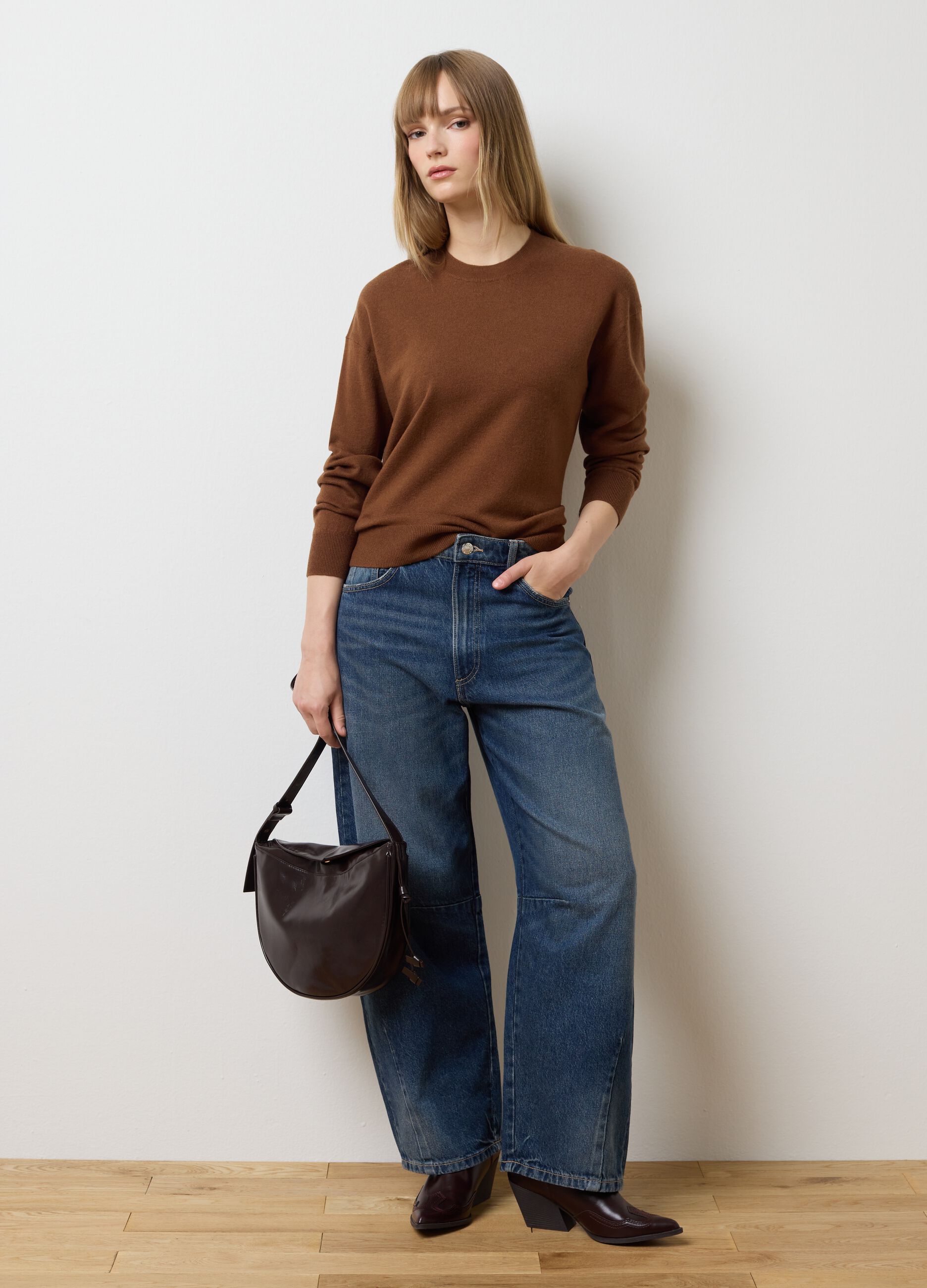 Maglione in pura lana marrone regular fit