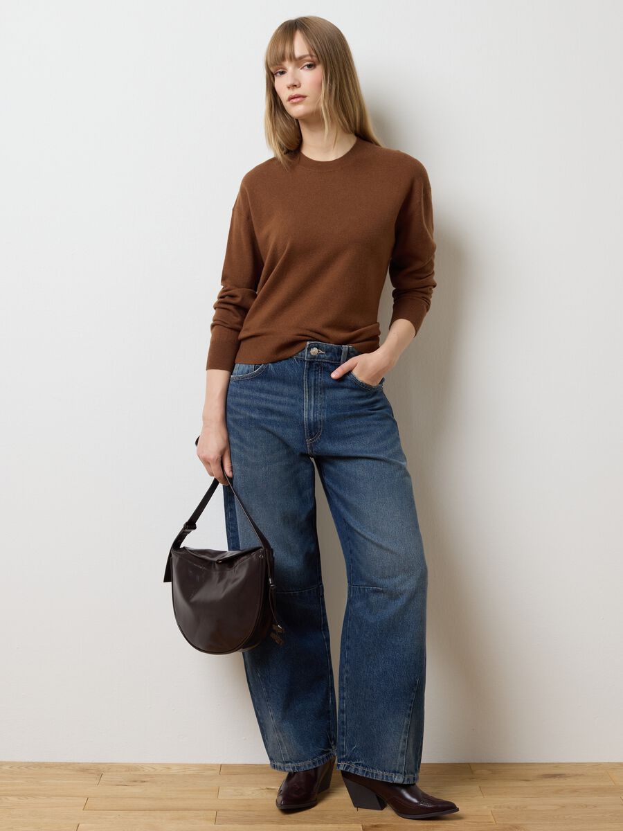 Maglione in pura lana marrone regular fit_2