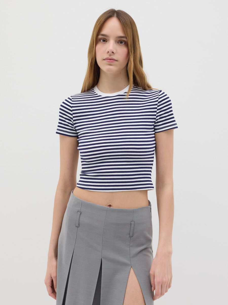 B.Angel Blue and White Striped Stretch Cotton T-Shirt_0