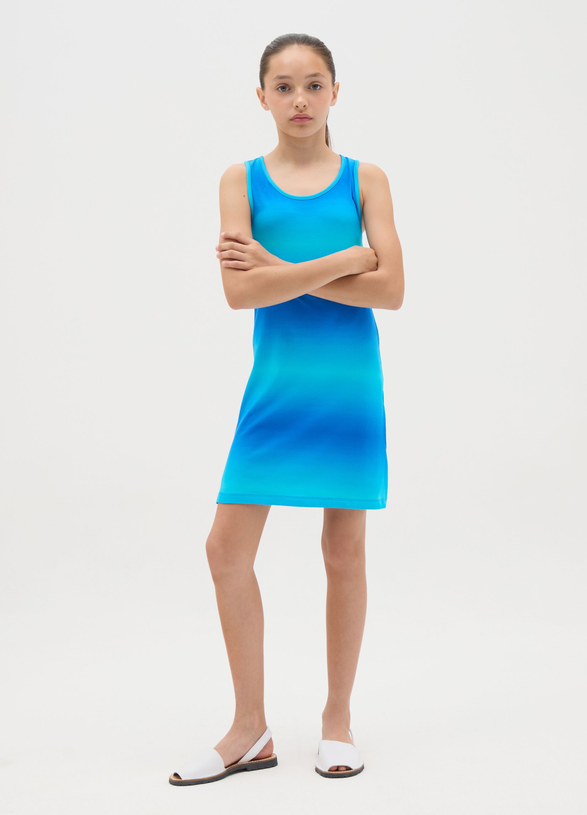 Girls' Blue Cotton Dress with Regular Fit