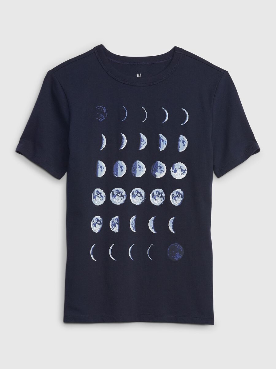 T-shirt in cotone con stampa fasi lunari_0