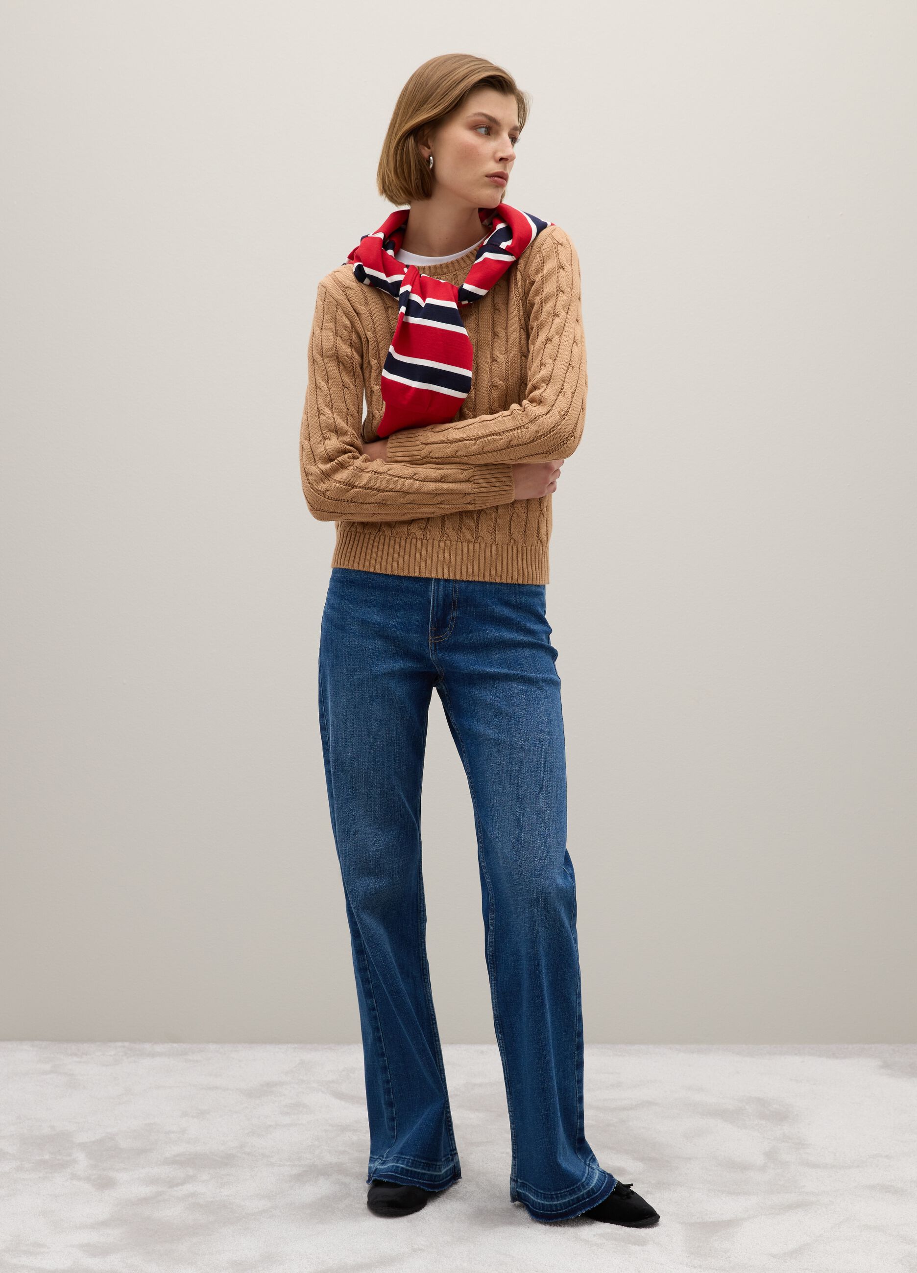 Beige pure cotton sweater, regular fit