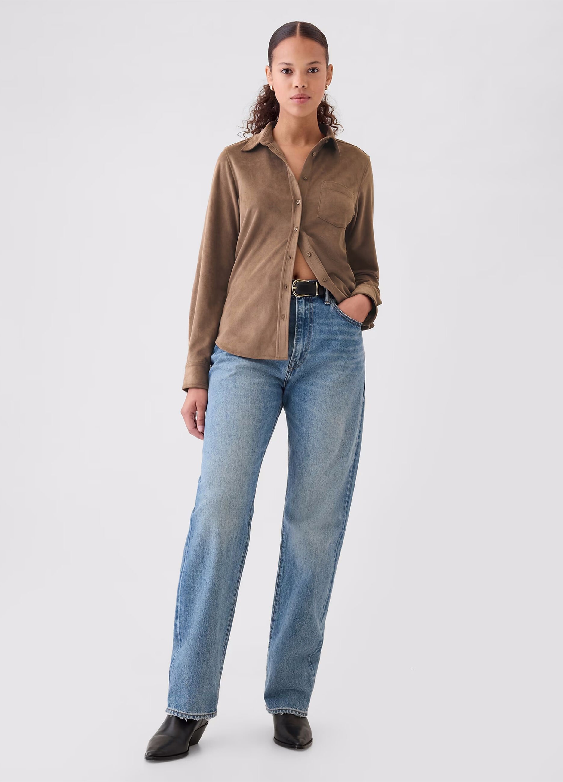 Suede shirt with pocket