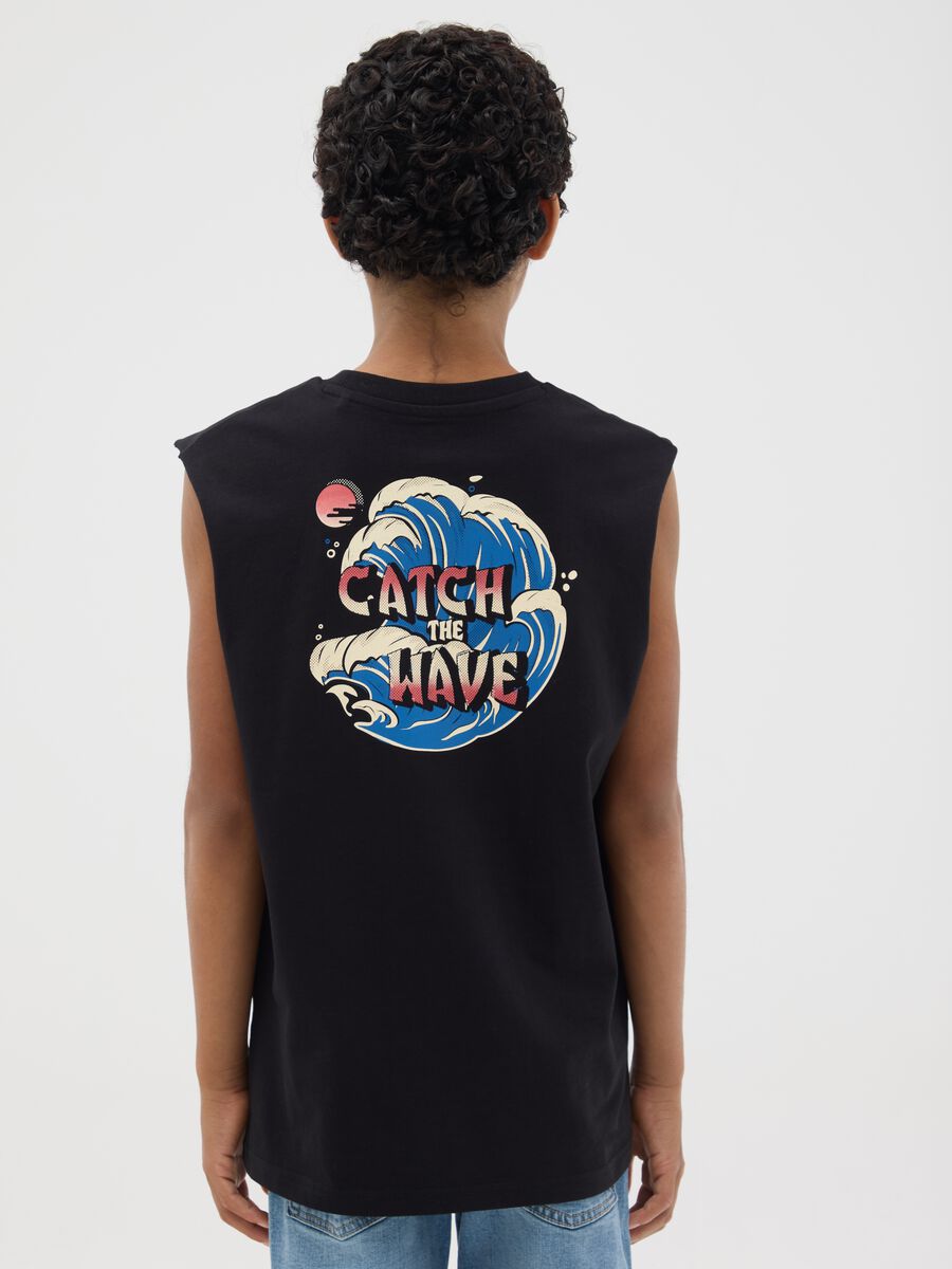 Boys' black pure cotton regular fit vest with print_1