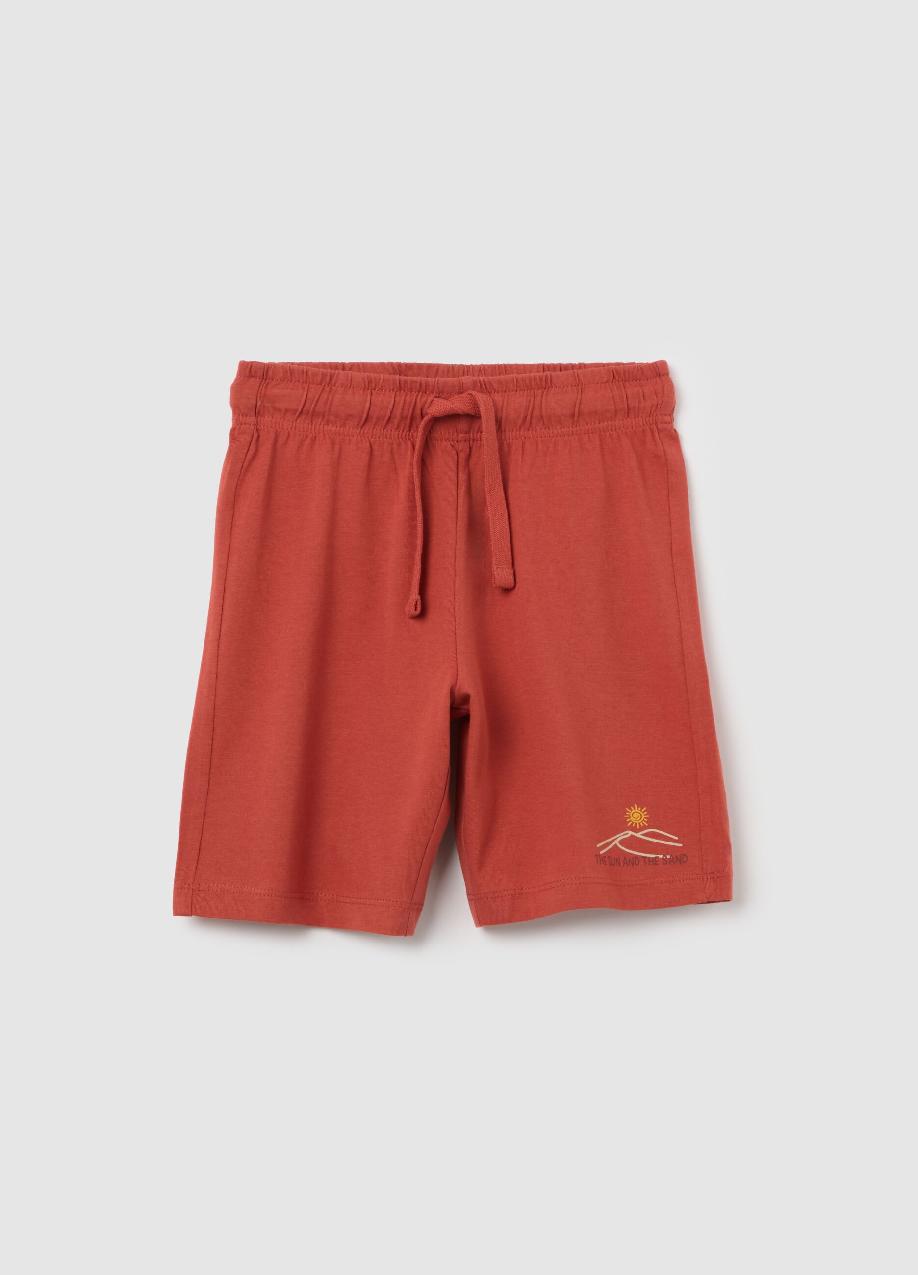 Pantaloni corti da bambino in puro cotone rosso regular fit