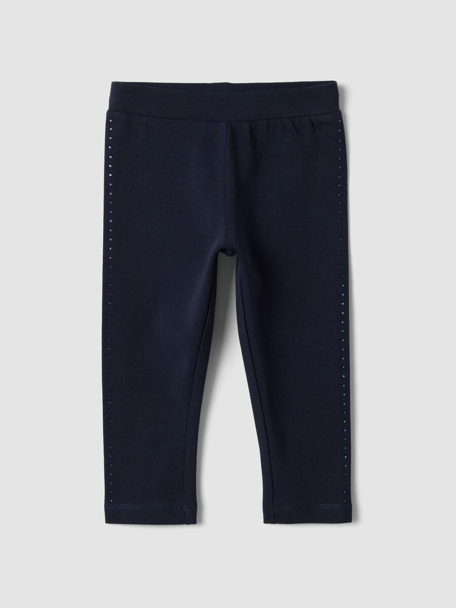 Leggings blu in cotone organico elasticizzato con strass per bimba_0