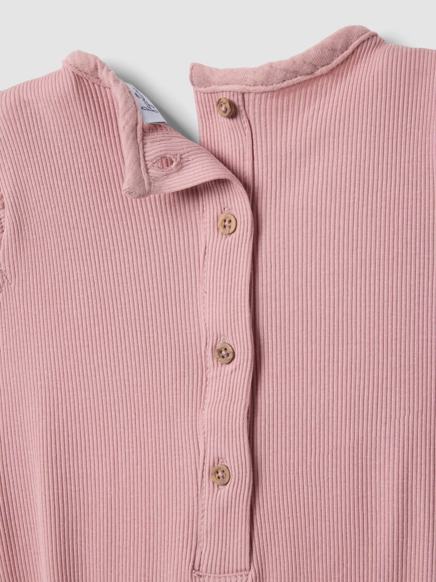 Pink pure cotton baby bodysuit with ruffle sleeves_3
