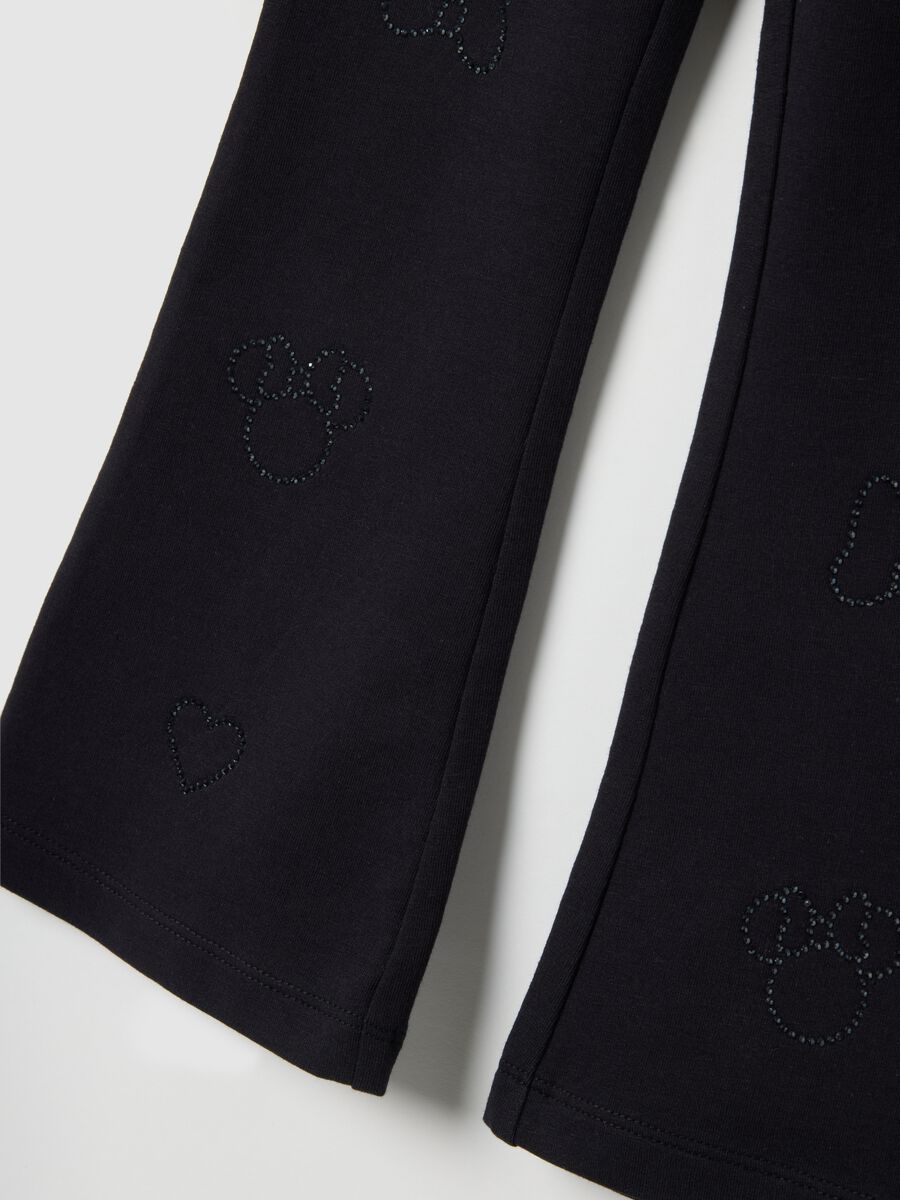 Girls' black cotton stretch flare fit treggings with rhinestones_3