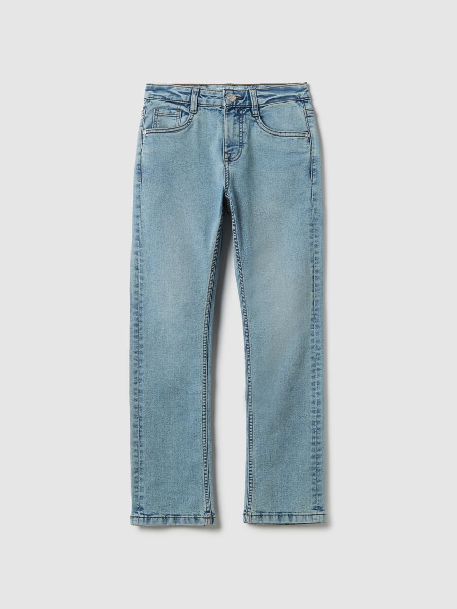 Blue stretch denim regular fit jeans for boys_3