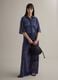 Wide leg blue cotton blend trousers with perforated texture_0