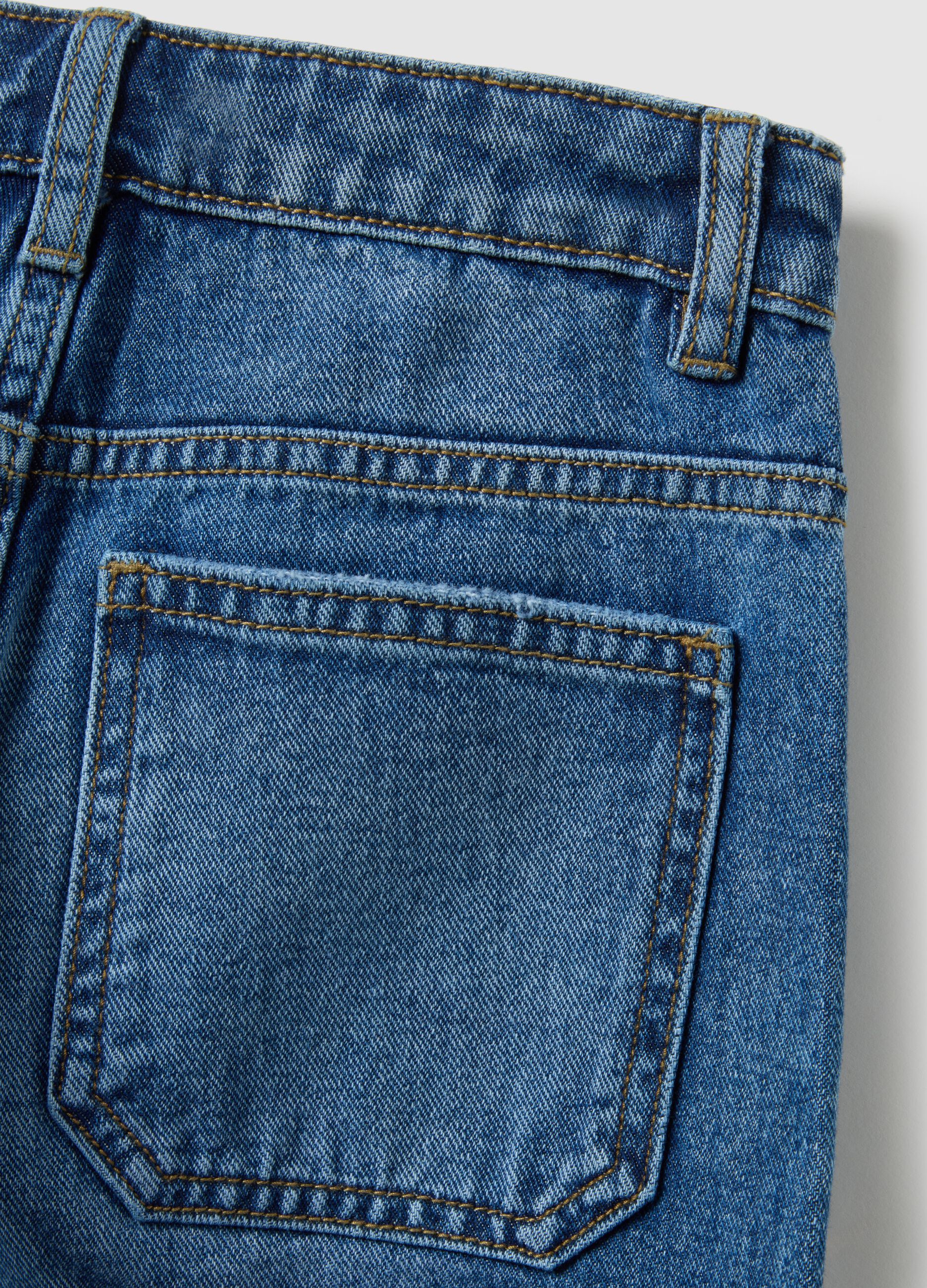Wide-leg pure cotton blue jeans for children