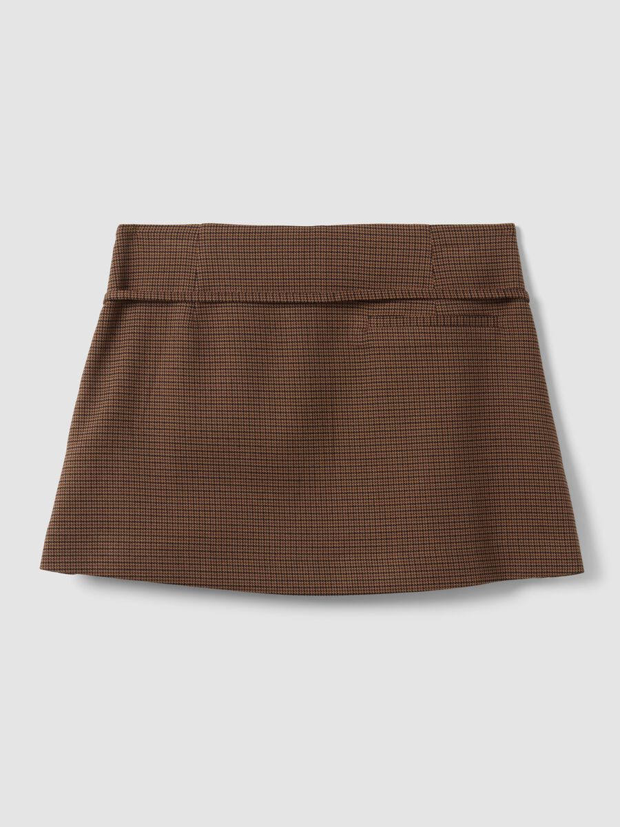 Mini gonna marrone in viscosa elasticizzata con cintura_5