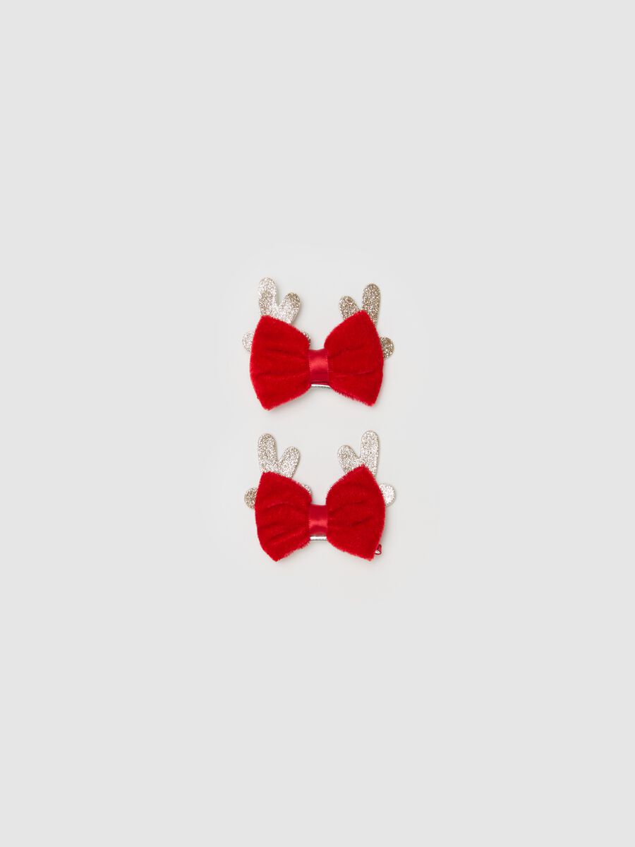 Two-pack hair bows with reindeer horns_0
