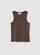 Brown ribbed stretch cotton fitted tank top_4