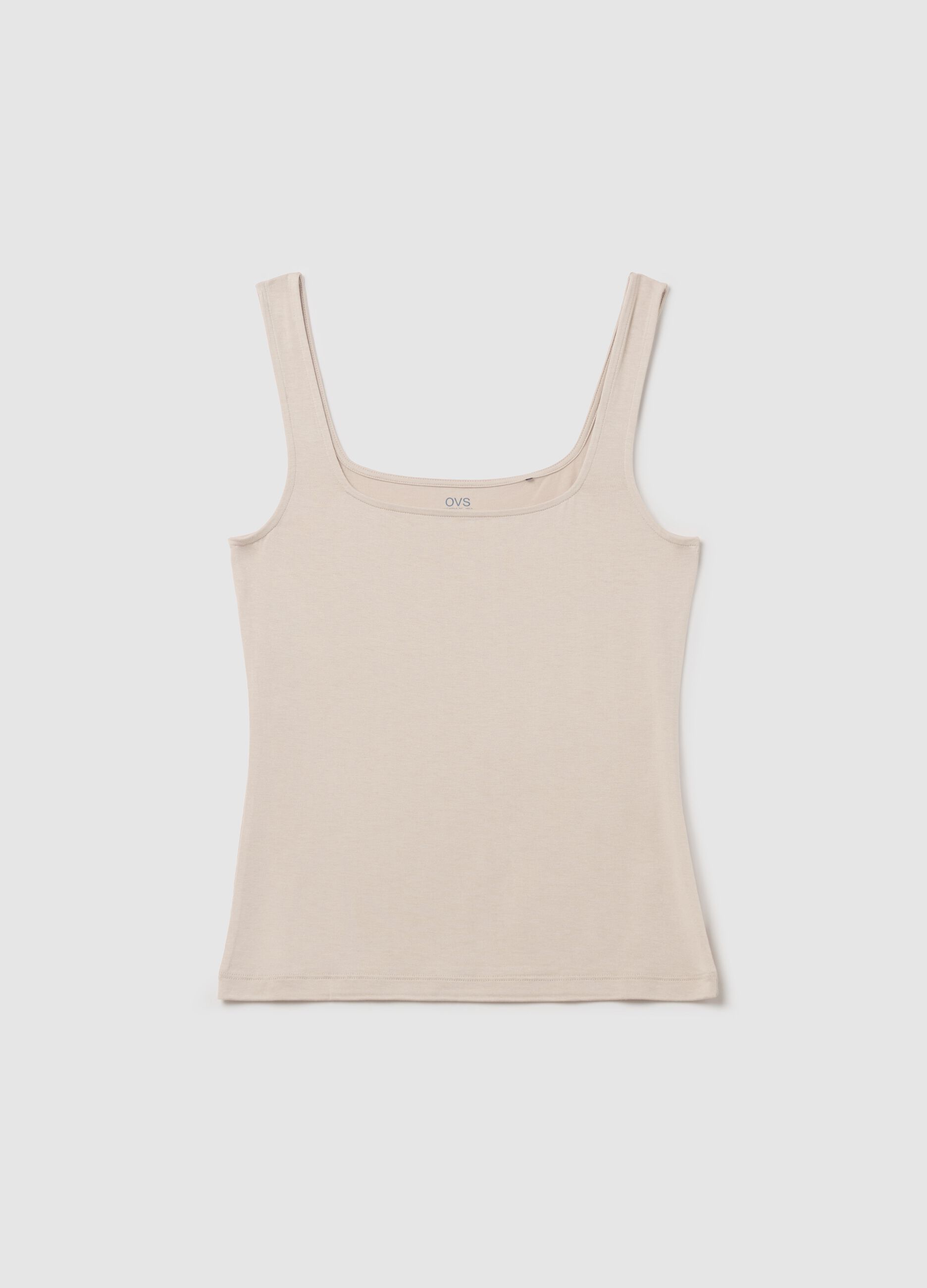 Basic beige tank top in stretch viscose