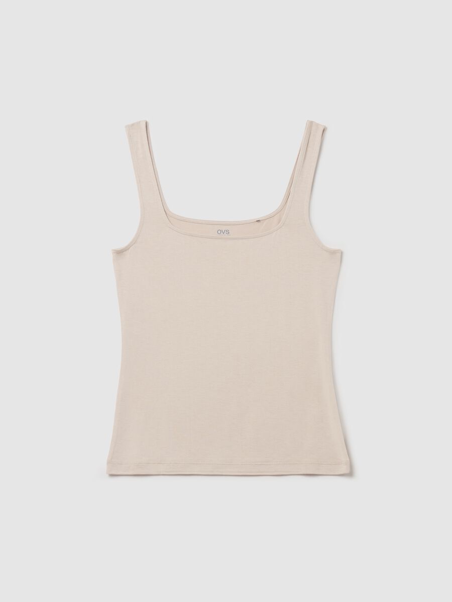 Basic beige tank top in stretch viscose_4