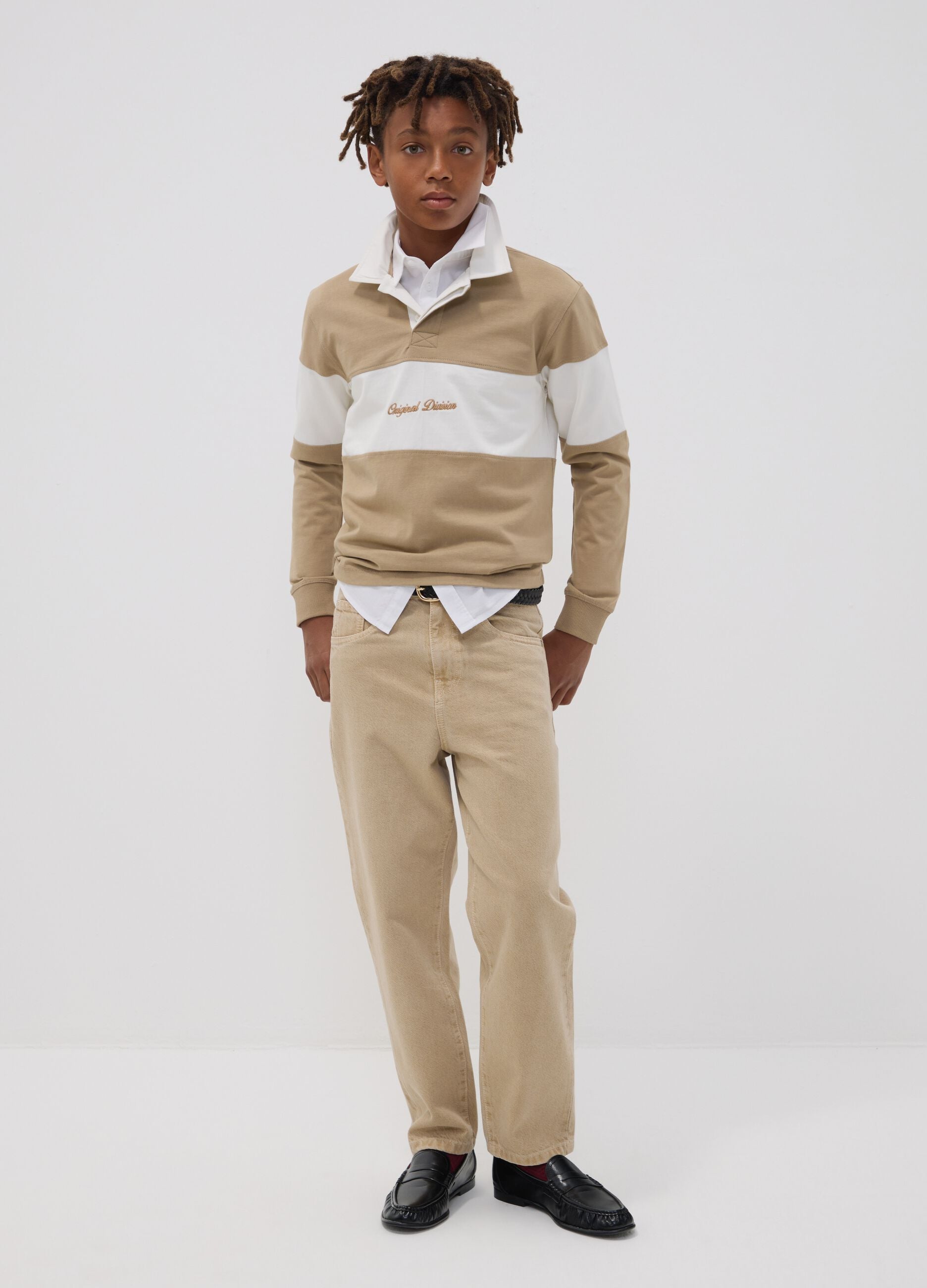 Beige cotton denim jeans, relaxed fit for boys