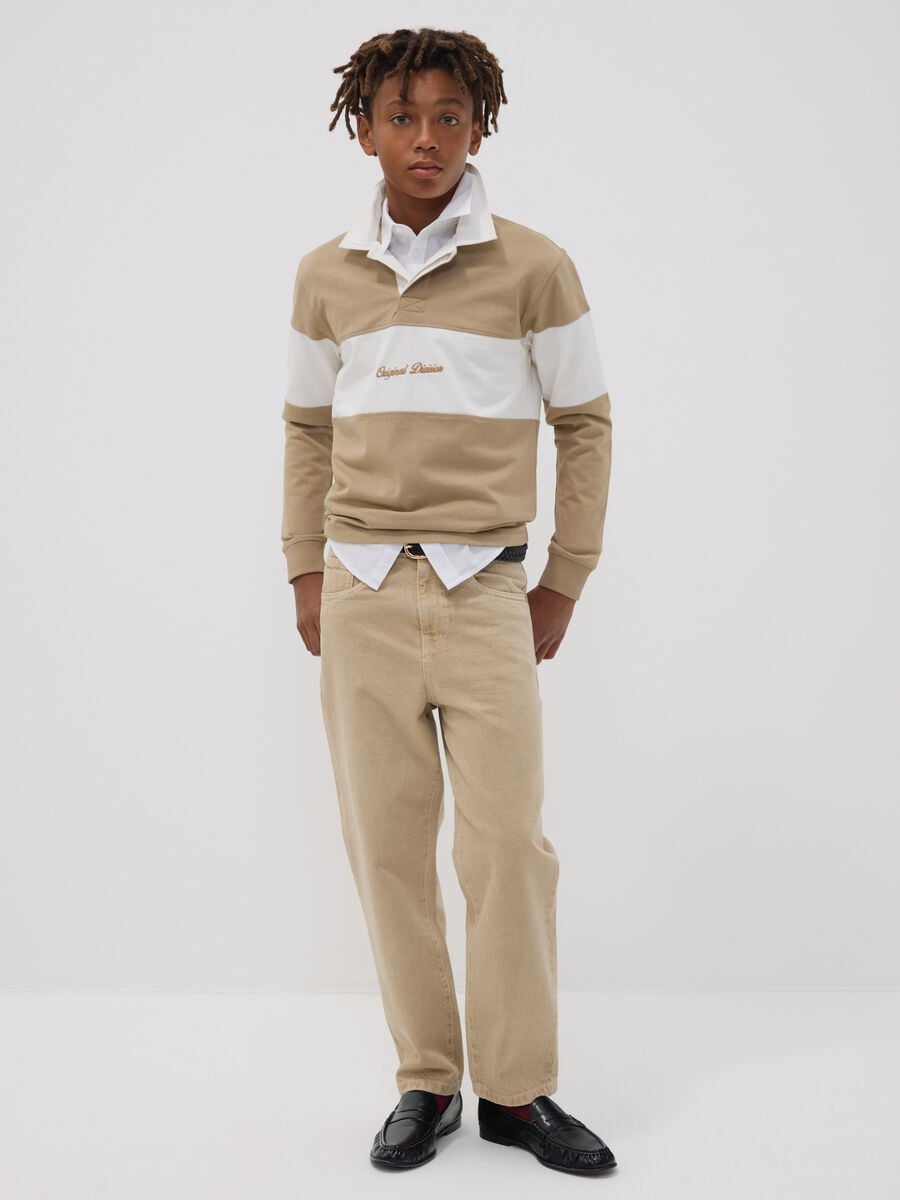 Beige cotton denim jeans, relaxed fit for boys_1