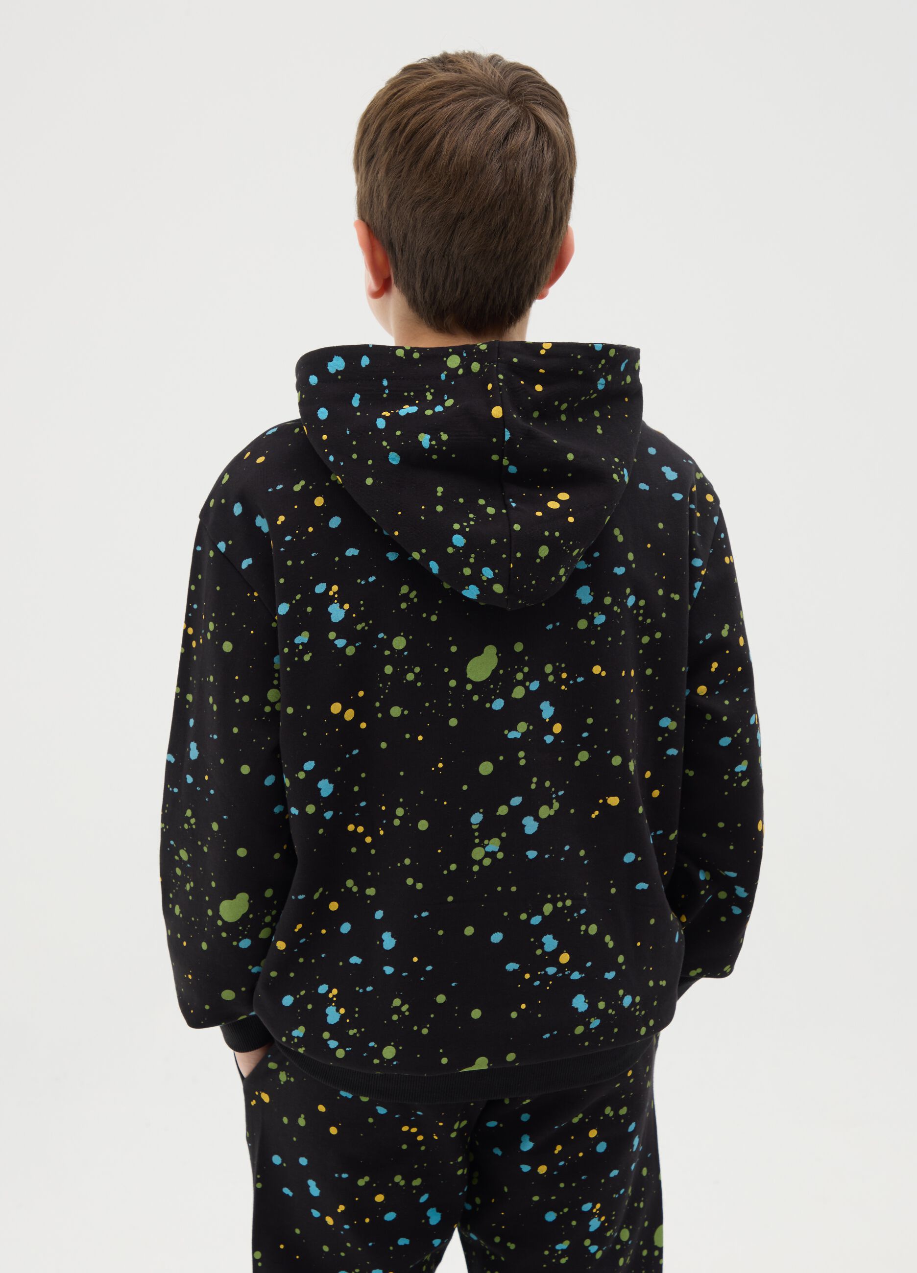 French terry full-zip sweatshirt with paint splashes print