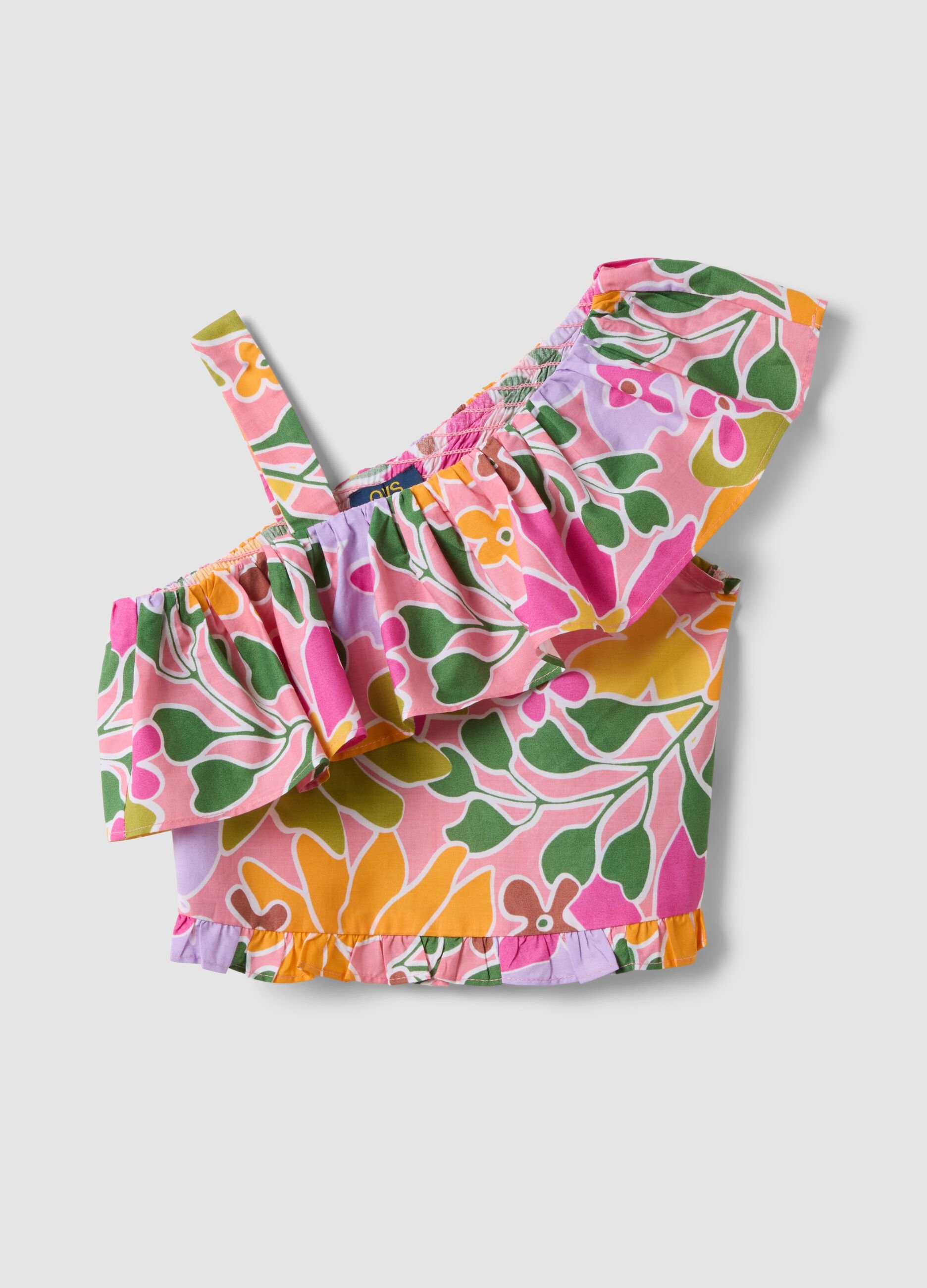 Multicolour pure cotton top with ruffle