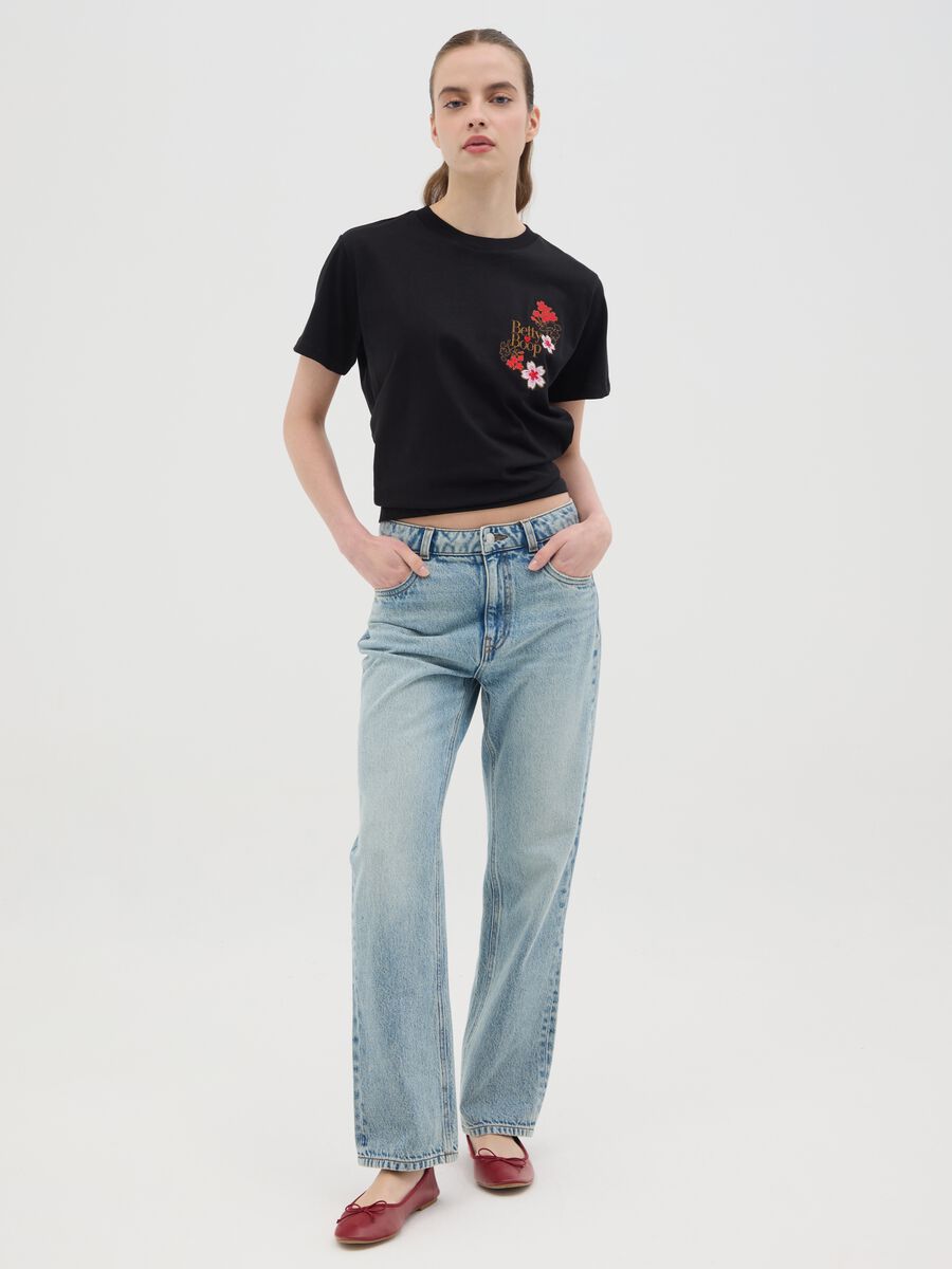 Black Short Sleeve T-Shirt with Betty Boop Embroidery_1