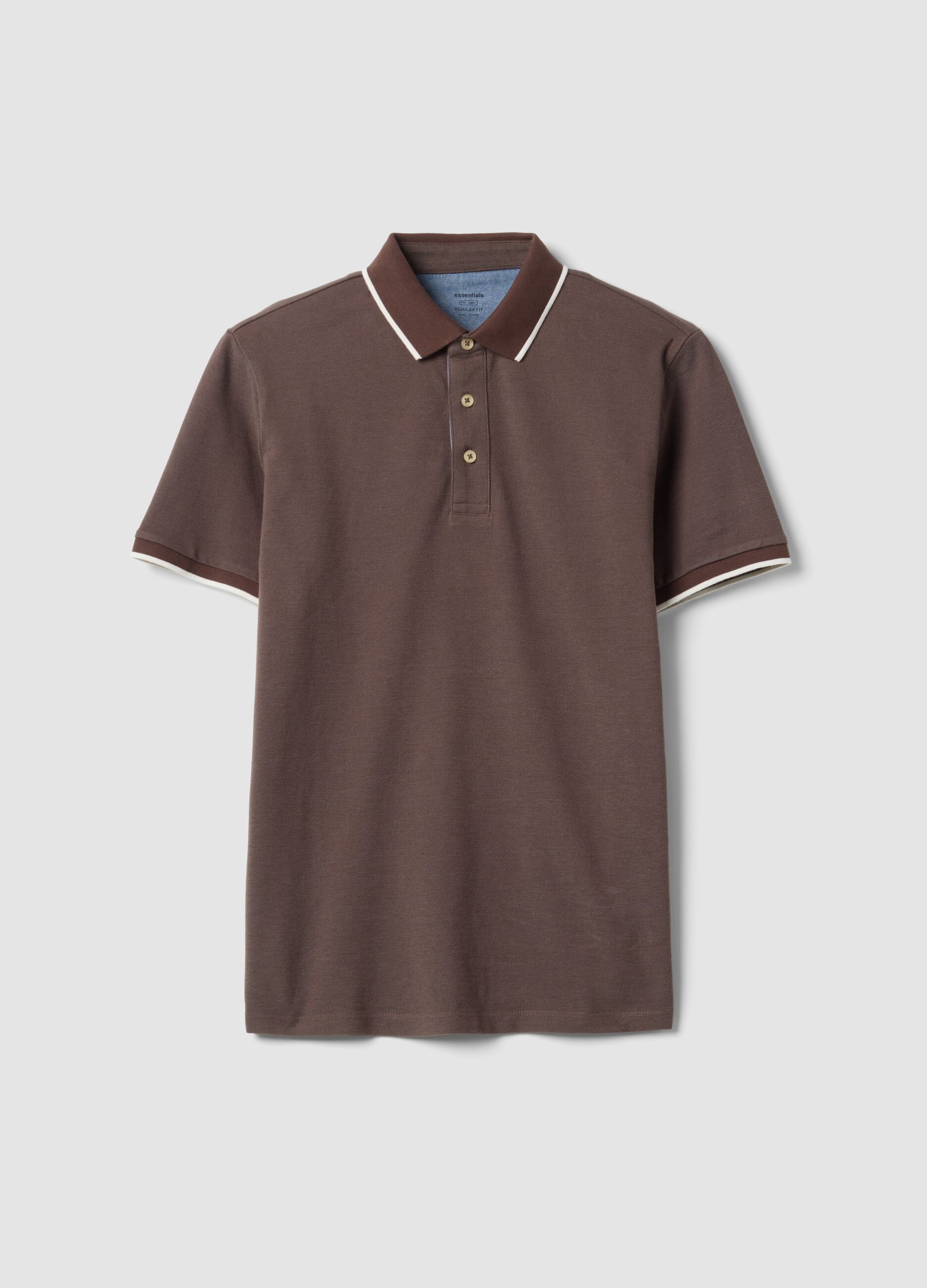 Brown pure cotton polo shirt with classic collar