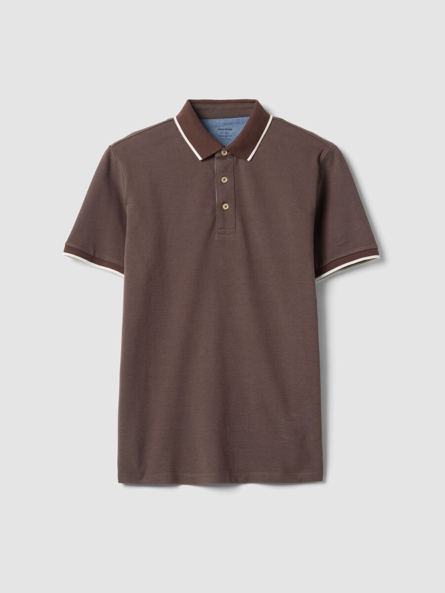 Brown pure cotton polo shirt with classic collar_4