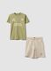 Green pure cotton set with T-shirt and shorts_0
