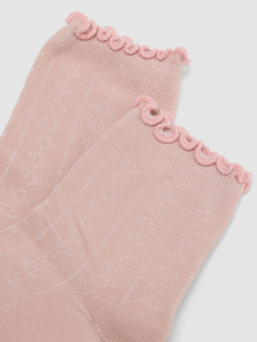 2-pack pink and beige organic cotton-blend socks with scalloped trim_2