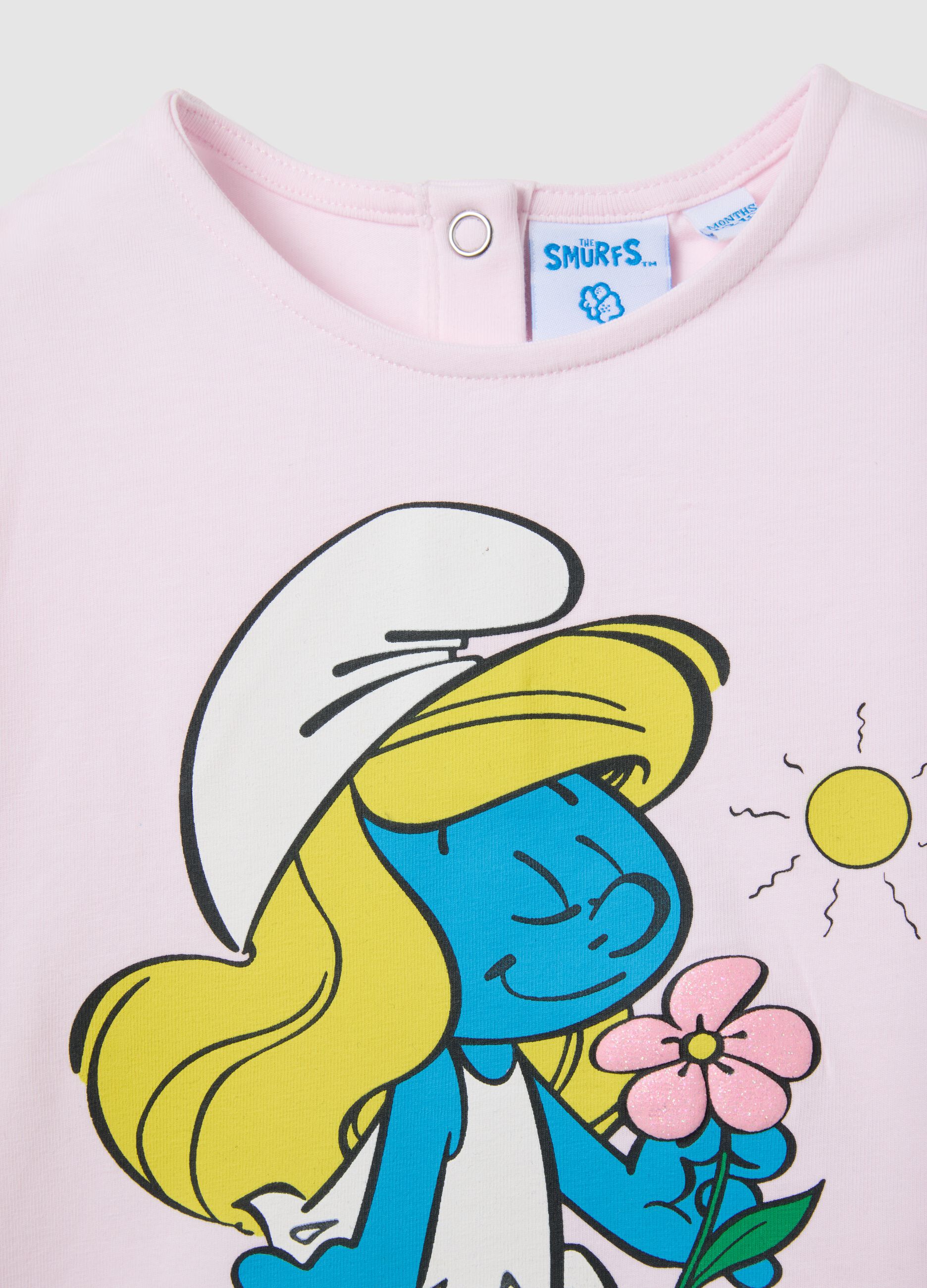 T-shirt da bambina in cotone rosa regular fit con stampa Puffi