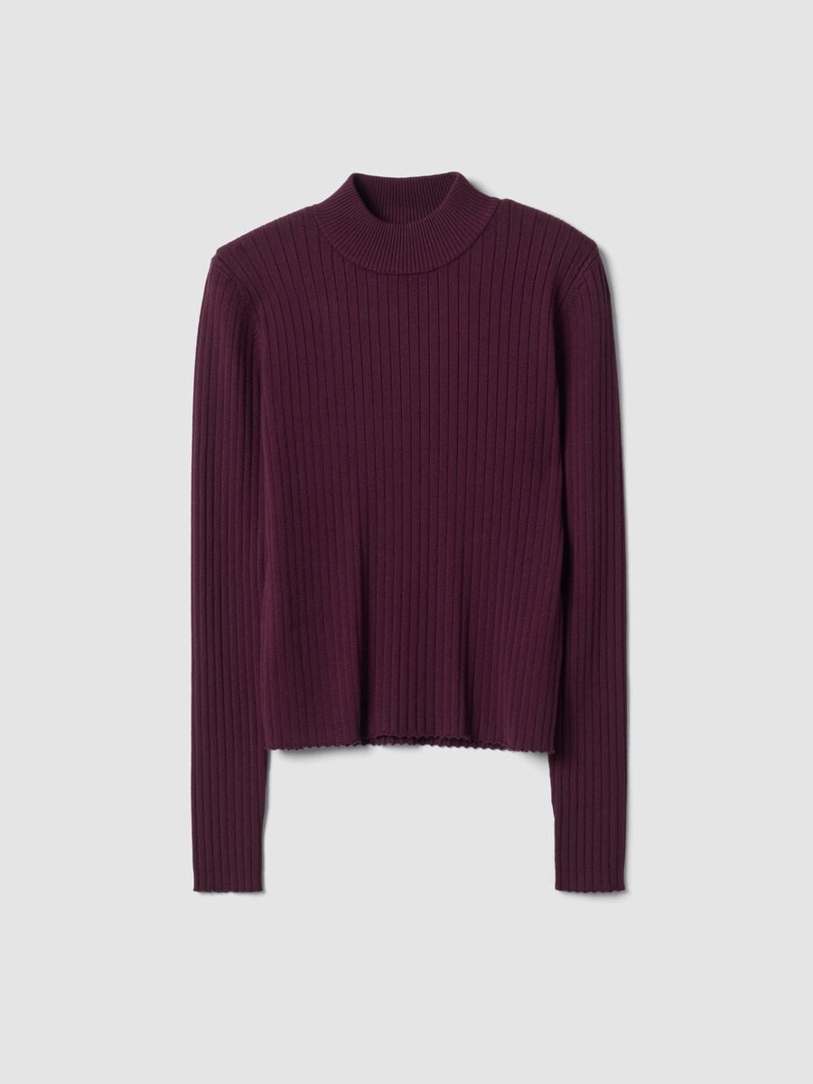 Maglia viola in misto viscosa a costine con Collo rialzato_4