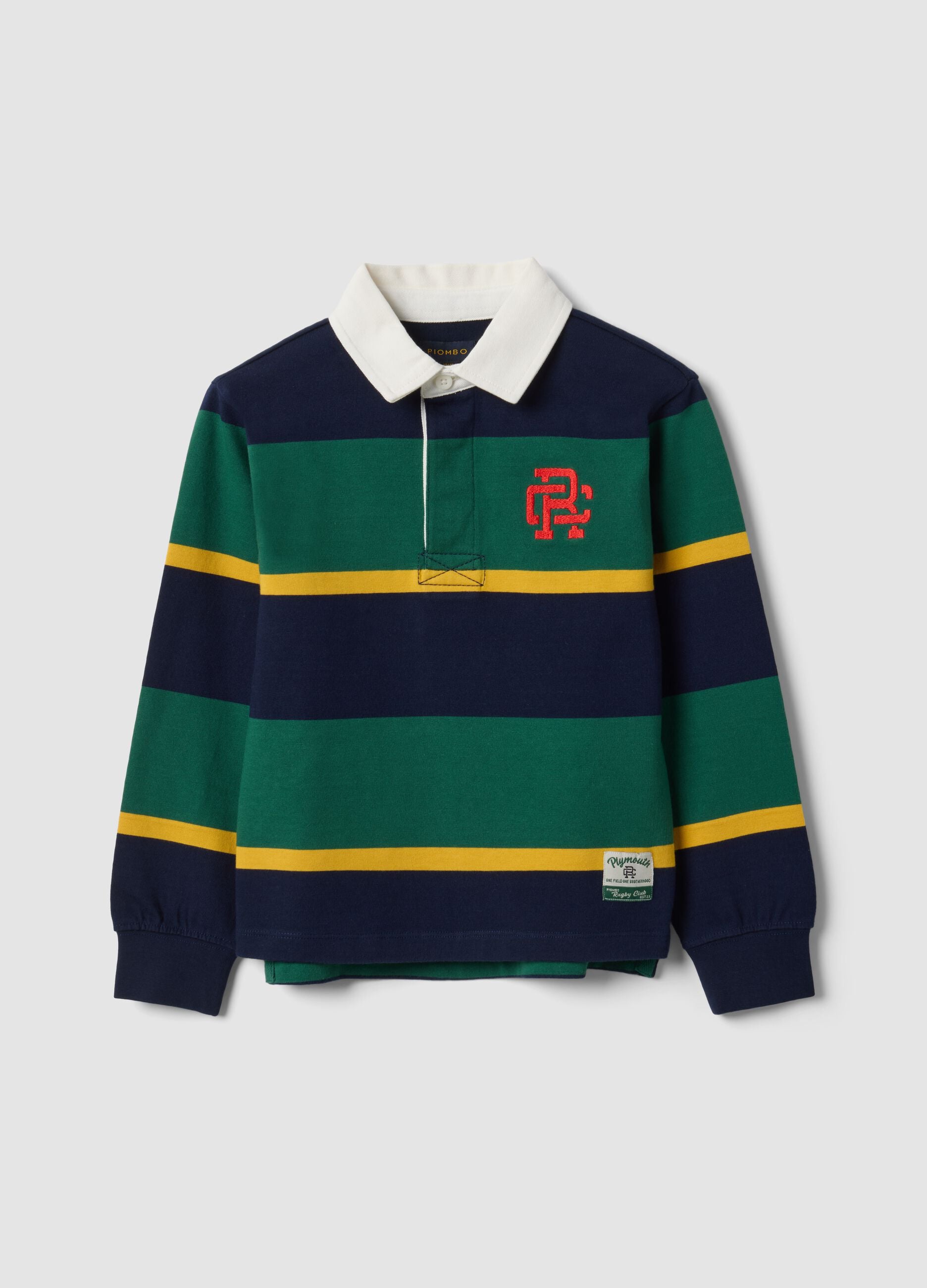 Boys&rsquo; multicolour pure cotton striped rugby polo with classic collar