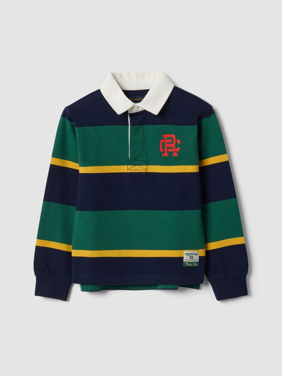 Polo rugby multicolor in puro cotone a righe con colletto classico per bambino_3