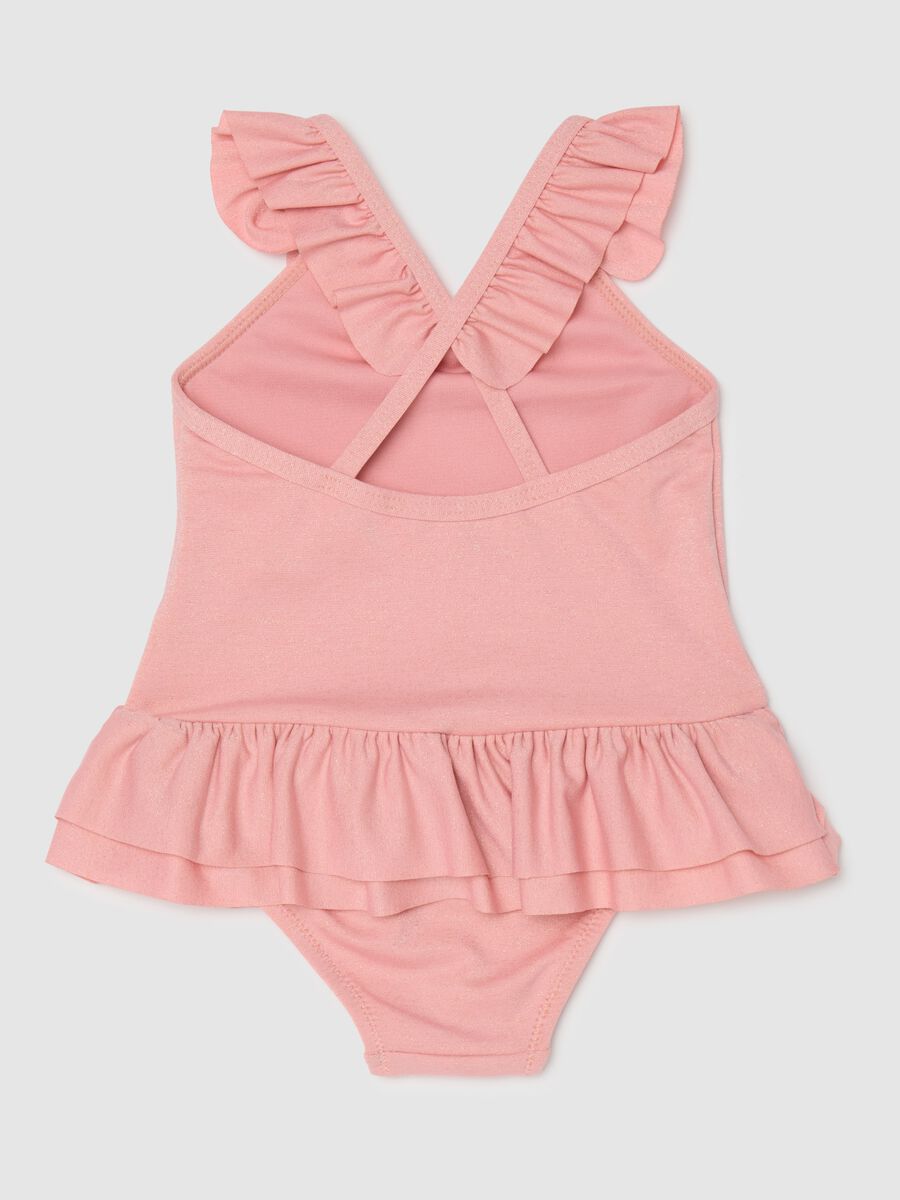 Girl's pink stretch fabric bodysuit with ruffles_1