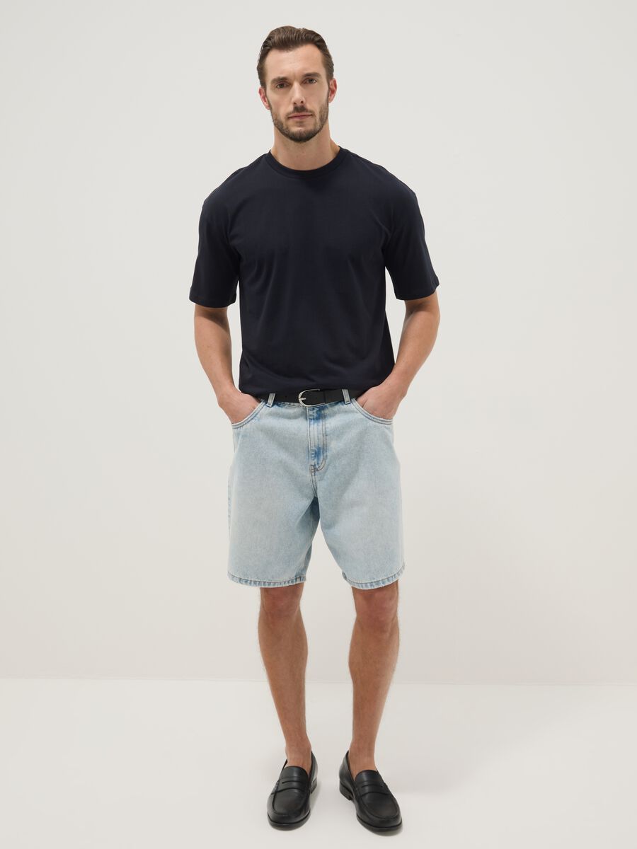 Light blue baggy-fit cotton-blend denim Bermuda shorts_0