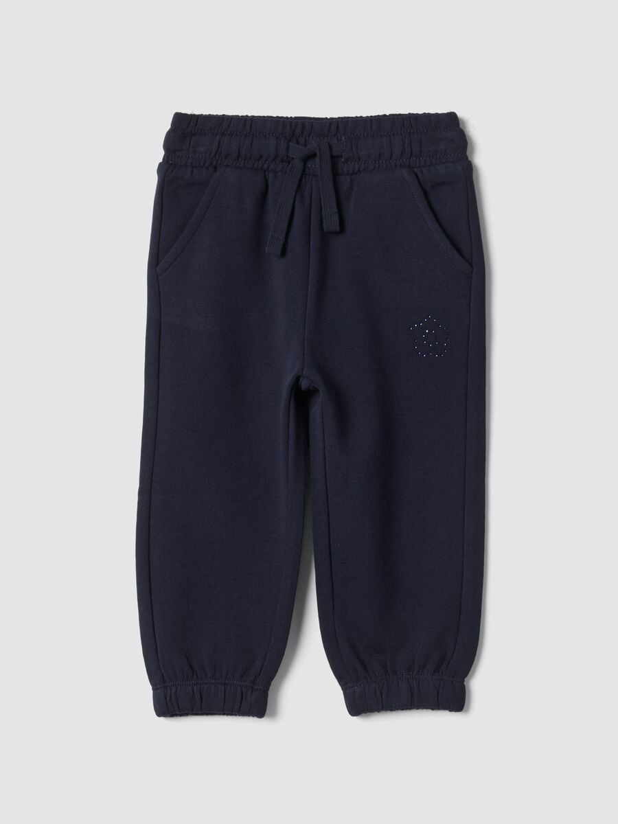 Blue pure cotton jogger trousers, regular fit_0