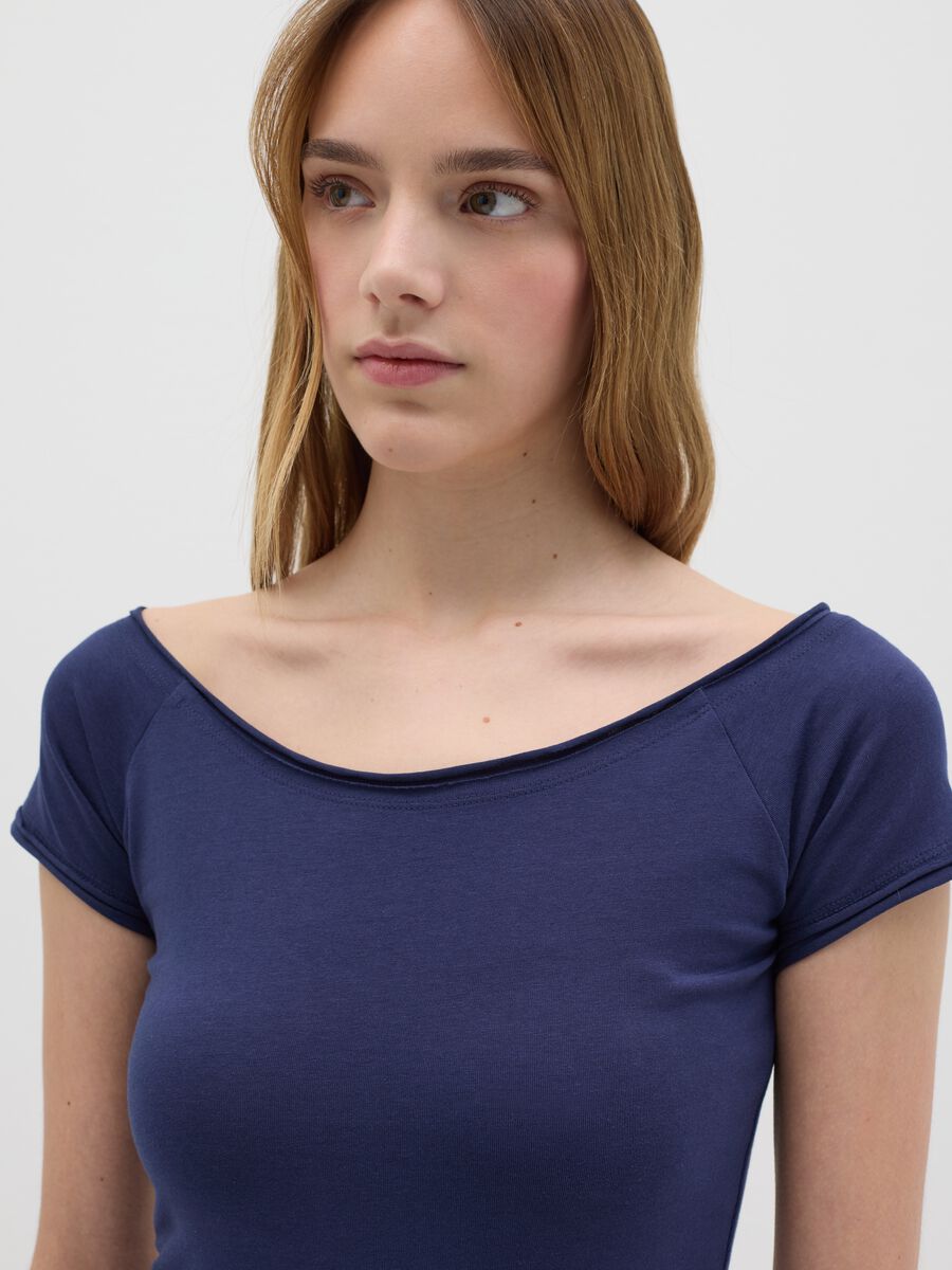 Fitted blue short-sleeve cotton T-shirt_3