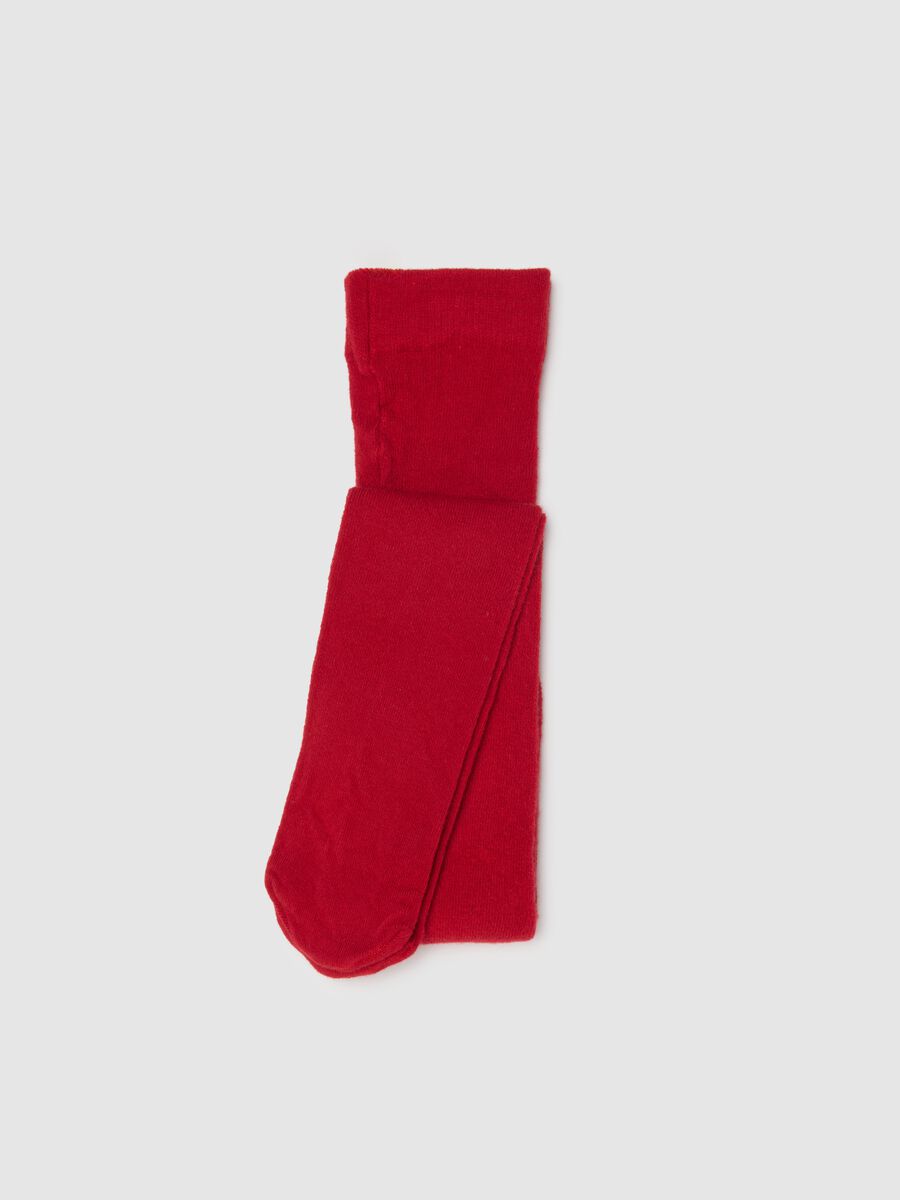 Collant da bambina in misto cotone rosso elasticizzato_0
