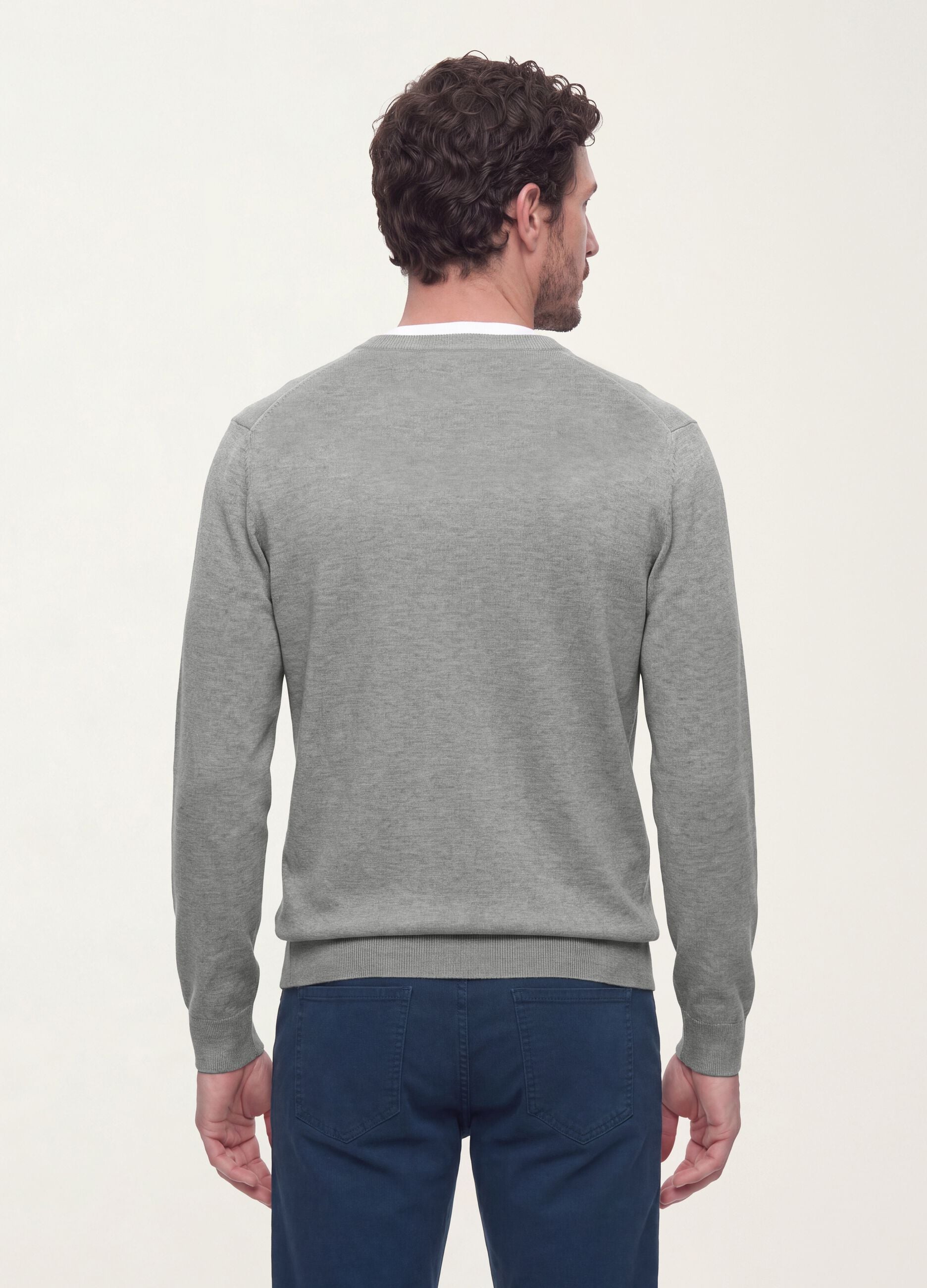 Grey crew-neck viscose-blend jumper, regular fit
